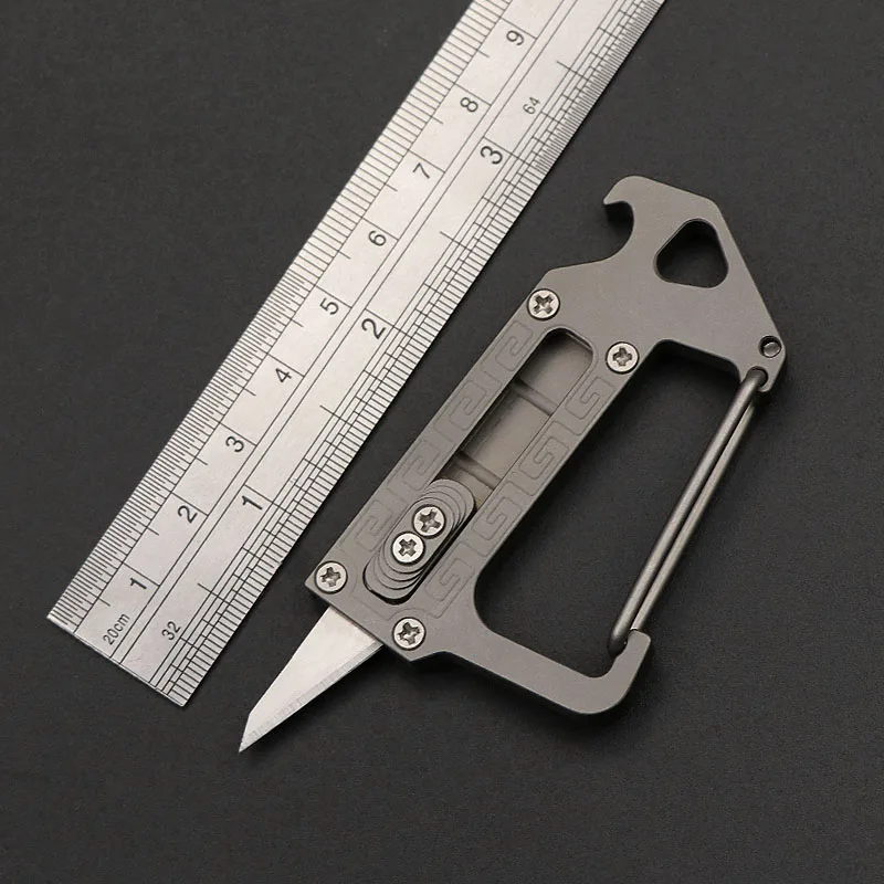 

Titanium Alloy Multi-function Tactical Hang Buckle EDC Utility Knife Portable Push-pull Knife Opener Keychain Carabiner