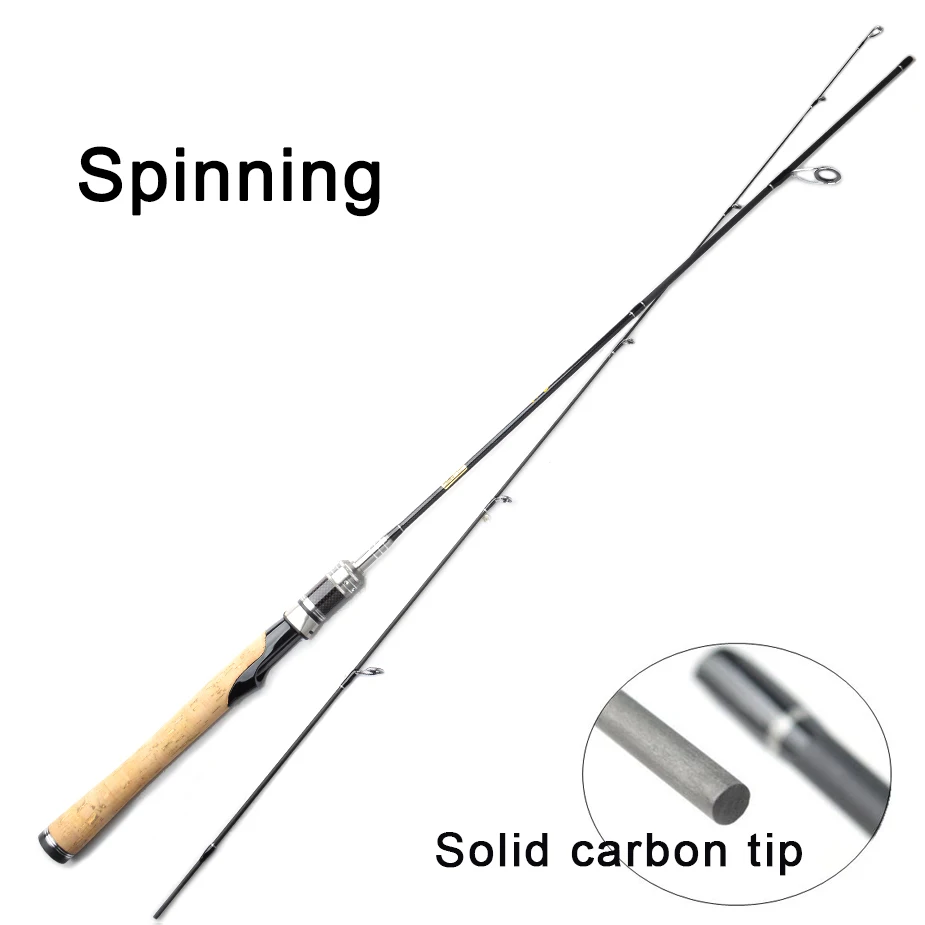 Spinning Fishing Rods Solid Carbon Fiber Tip Casting Lure Pole 0.8-1.8m 602ul 