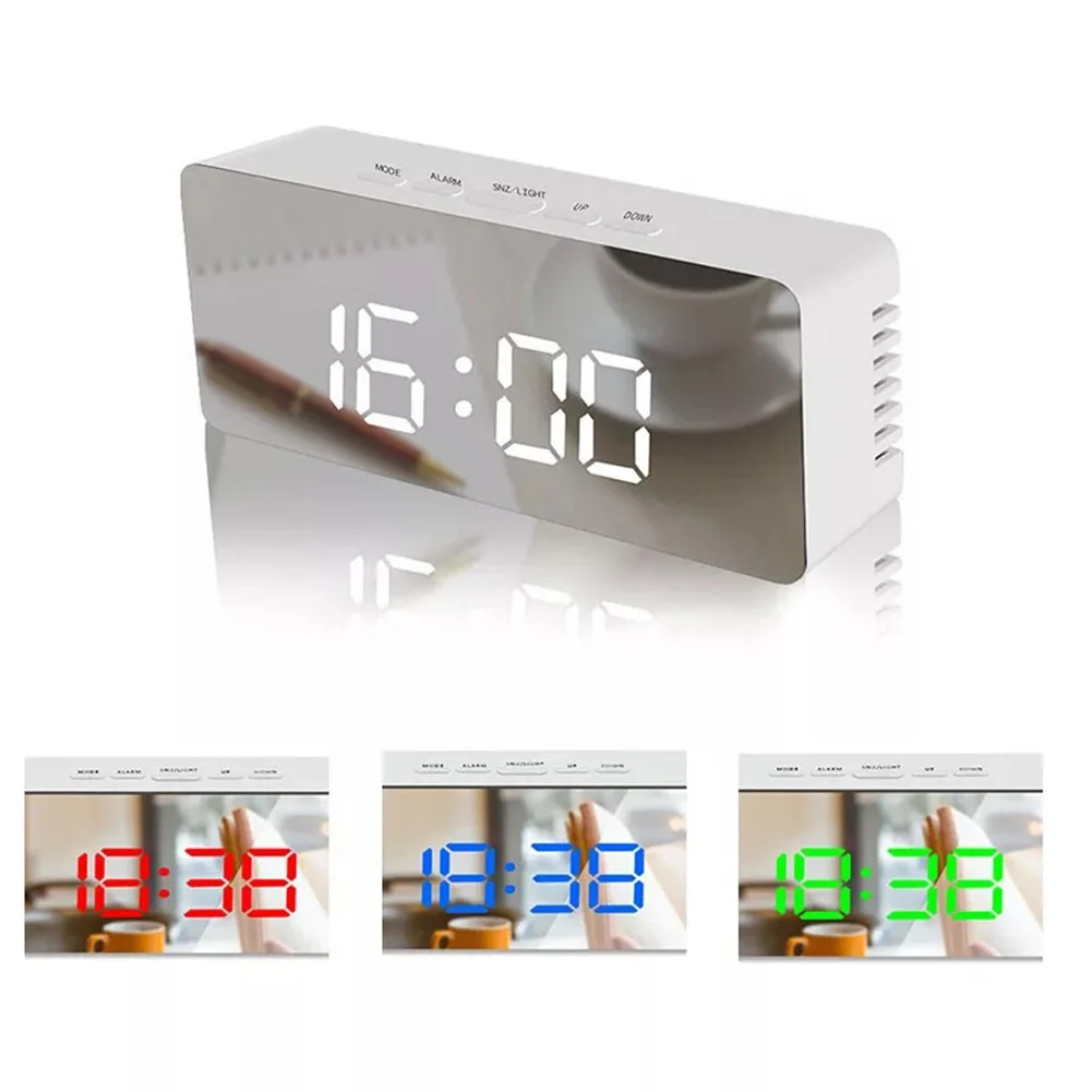 Nice Digital LED Thermometer Display USB Mirror Night Light Alarm Clock Timepiece