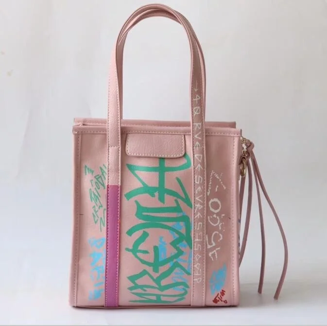 pink Женская мода известный дизайнер сумочка с граффити кисточкой сумки одного плеча сумки через плечо большой емкости сумка-мессенджер Ins - Цвет: pink
