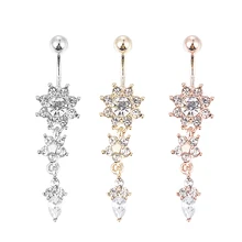 Индийская подвеска в пупок баров пупка золотые, серебряные кольца Пирсинг живота кристалл цветок украшения для тела пупок пирсинг кольца