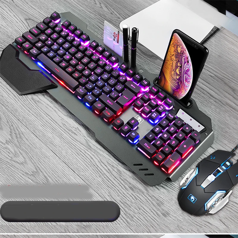 Механическая игровая клавиатура с радужной подсветкой и оптическая мышь игровой