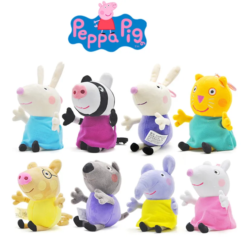 

Peppapig19cm pink pig 8 friends family suit animal plush toy cute cartoon doll pink pig party toy children birthday gift