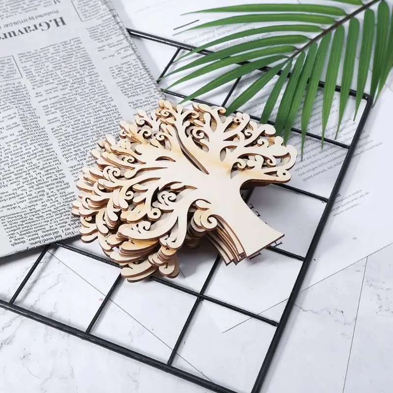 

10pcs Laser Cut Wood Embellishment Wooden Tree Shape Craft Wedding Decor E65B