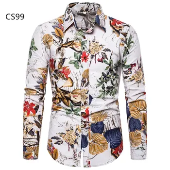 

Spring Men Shirt Long Sleeve Fashion Floral Printing Male Shirts Top Clothing Casual Slim Fit Hawaiian shirt Man Plus Size M-5XL