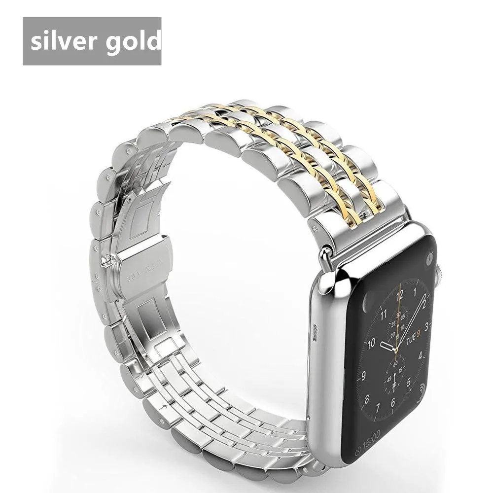 Gold band case case+Strap For Apple Watch band 42mm 38mm apple watch 4 3 5 iwatch band correa Stainless Steel pulseira Butterfly watchband - Цвет ремешка: Gold band case