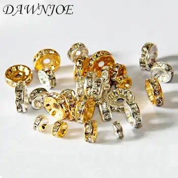 

50pcs 6/8/10mm Gold Silver Rhinestone Crystal Spacer Beads DIY Bracelet Necklace Earrings jewelry making supplies Finding