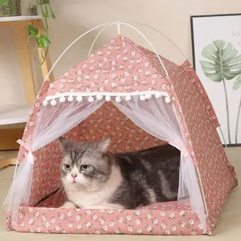 Cat Sleeping Nest Semi-Enclosed Cat Tent House Breathable Pet Hut Shelter With Screen Door For Summer Pet Bed Supplies 2