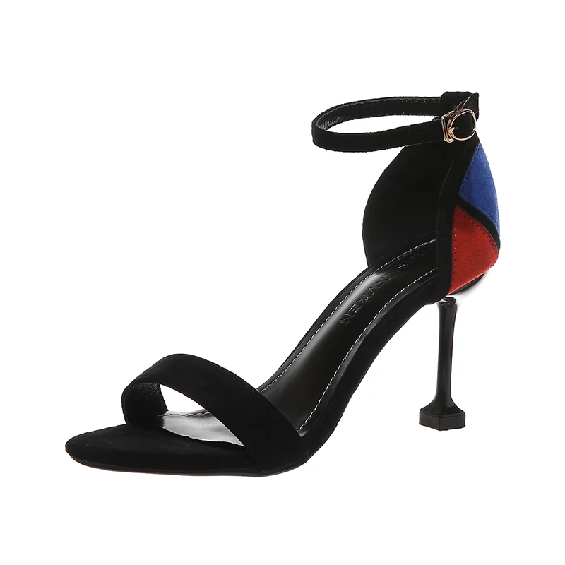 

High-heeled Sandals With 2019 Summer New Sexy Open Toe Word Buckle Wild Color Matching Cat And Female Shoes