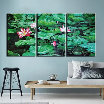 

3 Pieces Canvas Painting Lotus Flowers Modern Posters Canvas Art Prints Wall Pictures Home Living Room Wall Decor