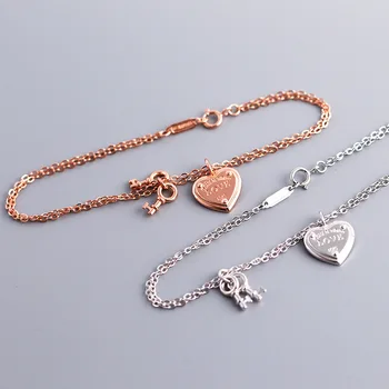 

DOYUBO Classical Women's Pure Silver Heart Charm Bracelet Engrave Love Silver & Rose Gold Color Silver Bangle Fine Jewelry VD072