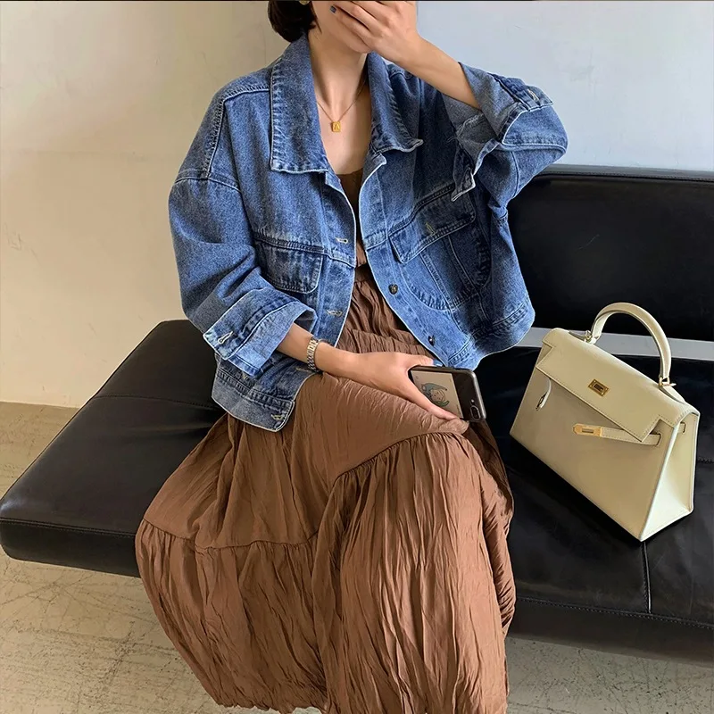 

Jeans Coat Women's Long-Sleeve 2019 Autumn New Style Black And White with Pattern Loose-Fit Students Versatile Short Coat Tops