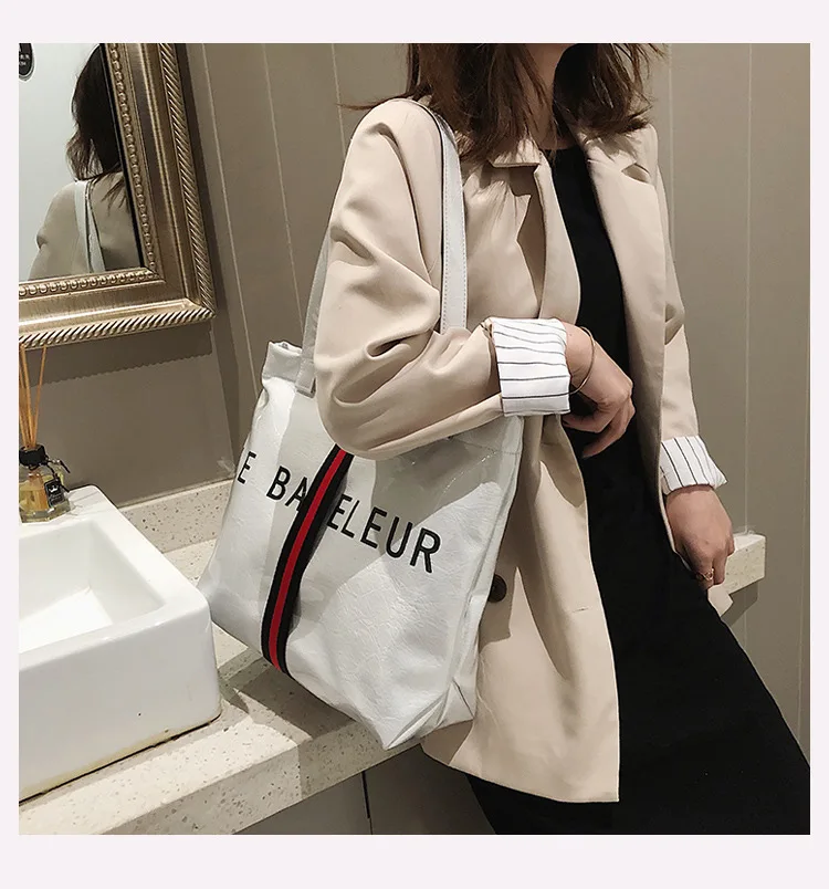 JIULIN transparent Kraft paper solid color tote bag large capacity leisure hand-held bright face portable bag tide