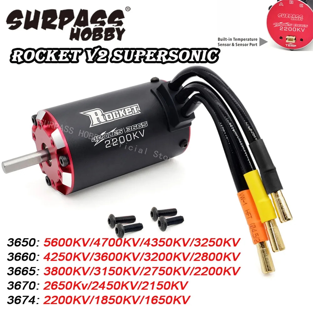 Rocket V2 Supersonic 3650 3660 3665 3670 3674 Motore Brushless Con Sensore Di Temperatura Incorporato Per Barca Fuoristrada 1/8 1/10 Rc