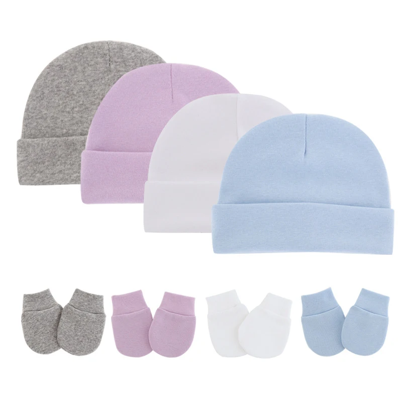 3pcs/Lot Solid Caps for Children Kids' Hat for New Born Baby Hat Birth Baby Beanie Toddler Glove Set Newborn Accessories