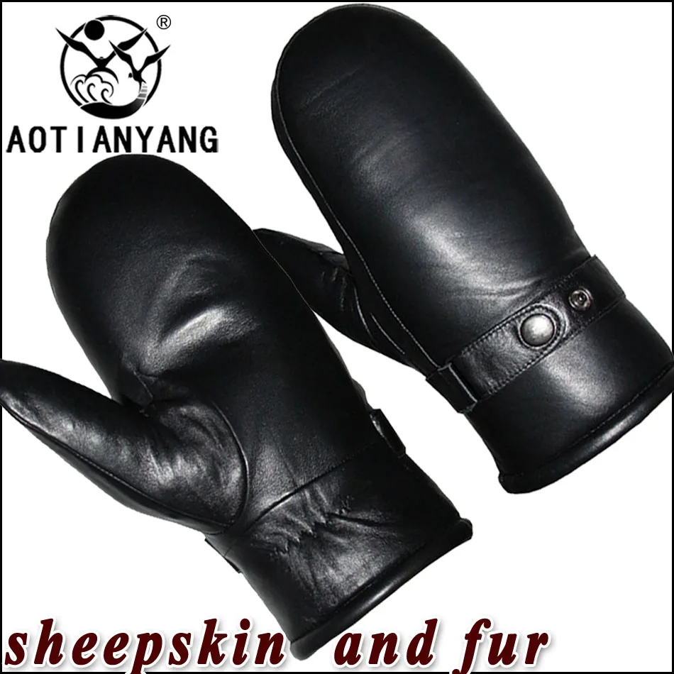 AOTIANYANG 2023 Men\'s Sheepskin Gloves Genuine Real Wool Leather Mittens Winter Outdoor Warmth Thickened  Sheepskin Fur Lining