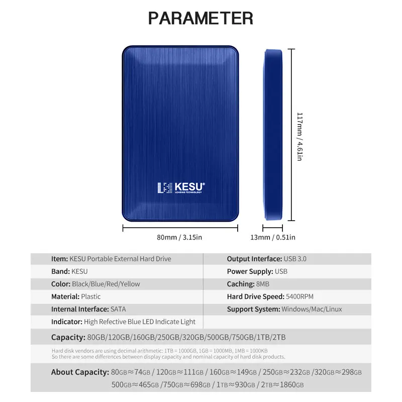 Внешний жесткий диск KESU HDD 2 5 дюйма 320 Гб/500 Гб USB 3 0 внешний для хранения