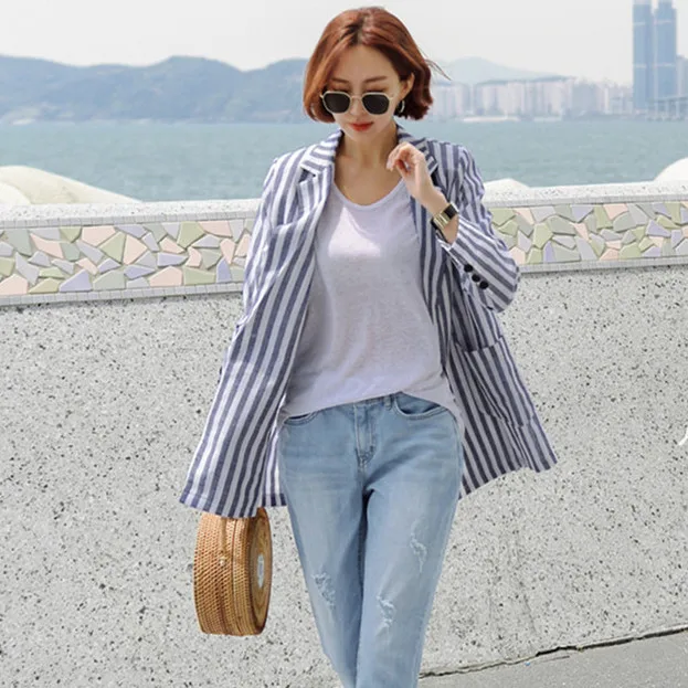 

Korean-style Spring And Autumn New Style Elegant Slimming Casual Stripes Blazer 2019 Literature And Art Retro Small Suit Coat Wo