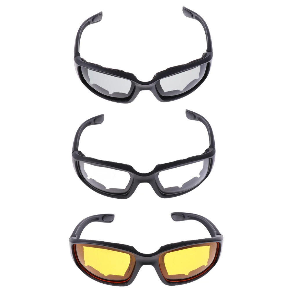 3x Motorcycle Dustproof Riding Glasses Smoke Clear Yellow Padded Comfortable