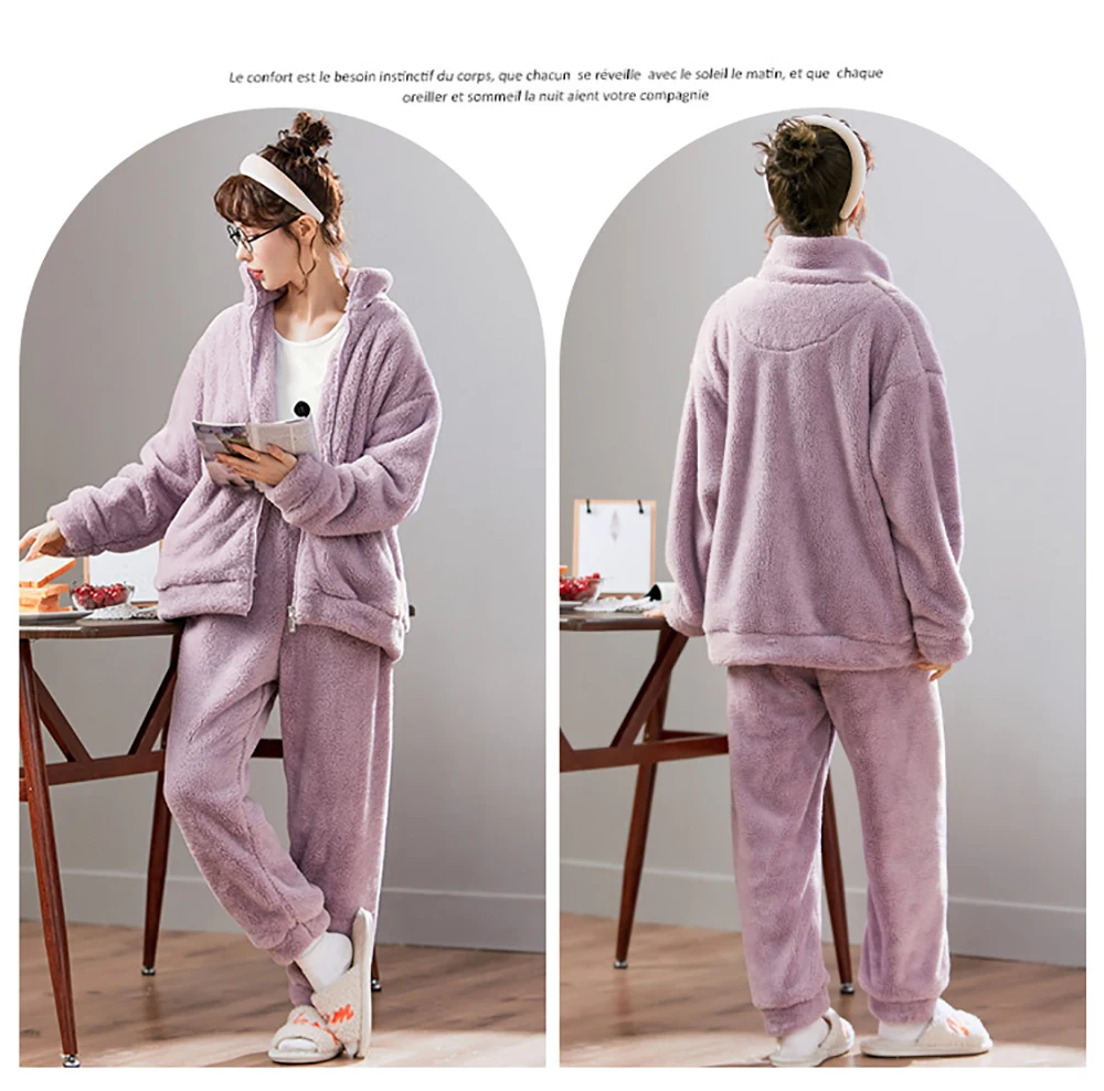 mens tall pajama pants Winter Couple Pajamas Men Pajama Sets Double Sides Flannel Thick Warm Pijama Fashion Embroidery Sleep Tops Antistatic Loungewear mens cotton pjs