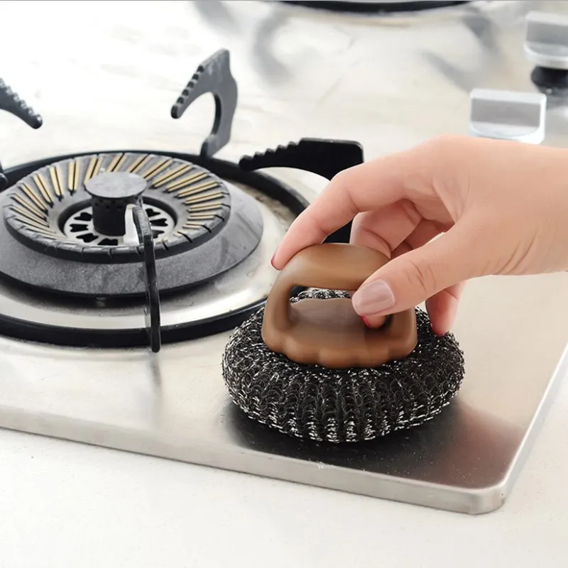 

Japanese Kitchen Cleaning Brush Stainless Steel Cleaning Pot Brush Steel Ball Brush With Handle Stove Brushs Cleaning Supplies