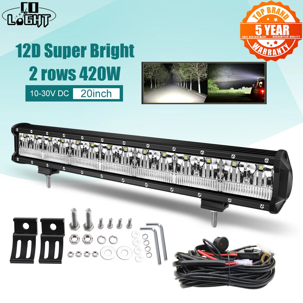 Co Light 2 File 420W Led Light Bar Car Super Bright 20 "Combo Beam Per Suv 4X4 Off Road Lada Niva Trattore Led Work Light 12V 24V