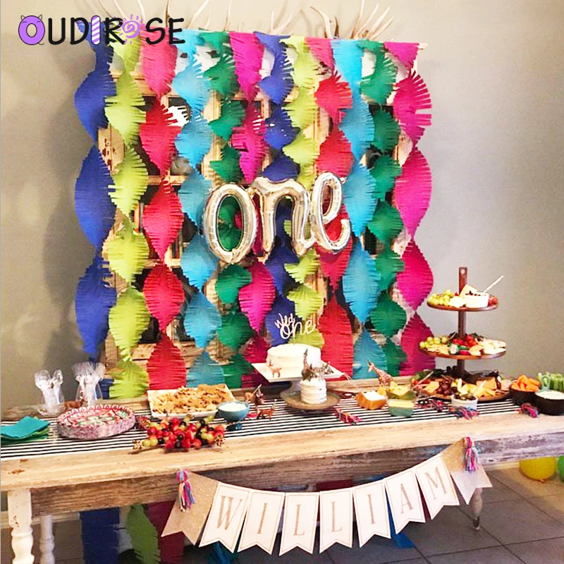 OUDIROSE 3M Fringed Party Streamers Tissue Paper Garland DIY Fringe Curtain Banners Backdrop Wedding Birthday Shower Decoration