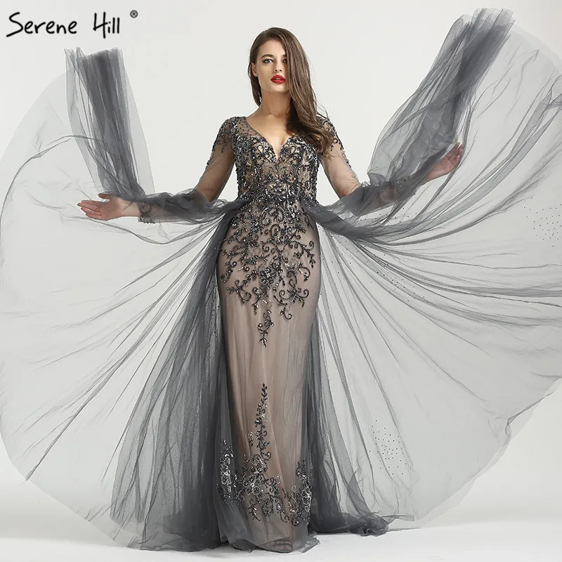 Сексуальное серое платье-Русалка с длинным рукавом, украшенное кристаллами, вечернее платье, платье для выпускного вечера, платья в либанском стиле, Abendkleider BLA6571