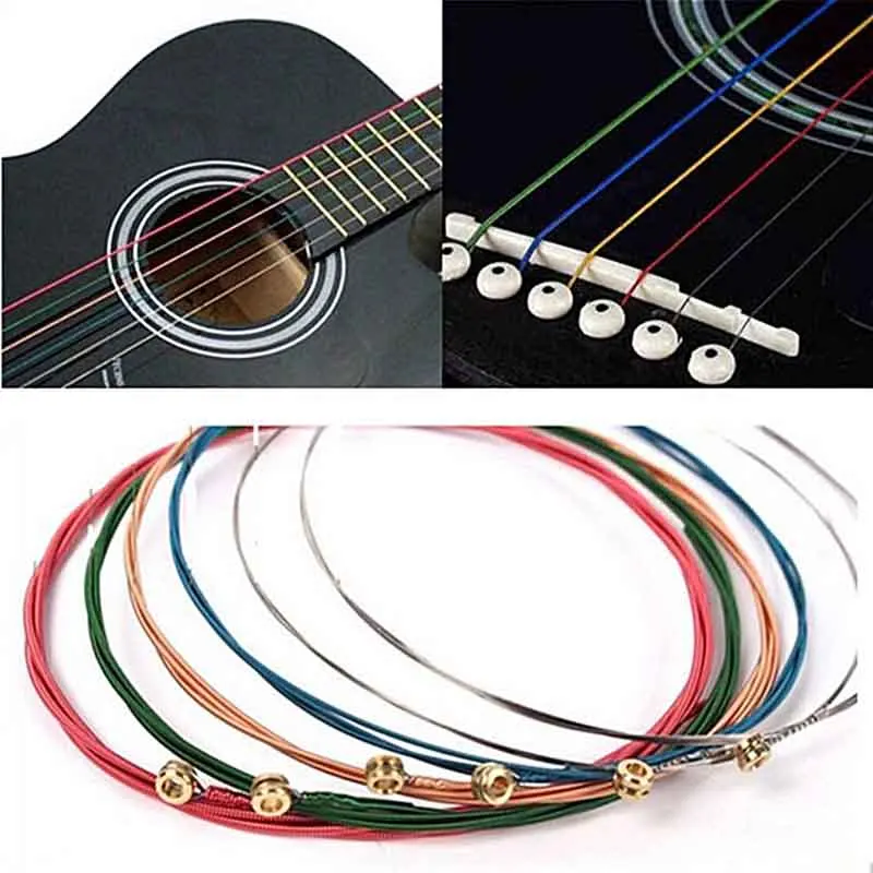 6Pcs Acoustic Guitar Strings Rainbow Colorful E-A for Folk Classic Stainless Steel Parts | Спорт и развлечения