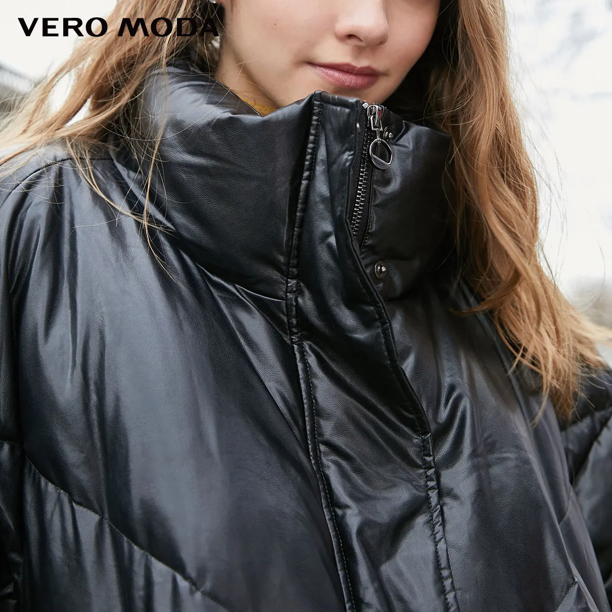 Vero Moda женский PU ткань оранжевый стоячий воротник пуховик | 319423516