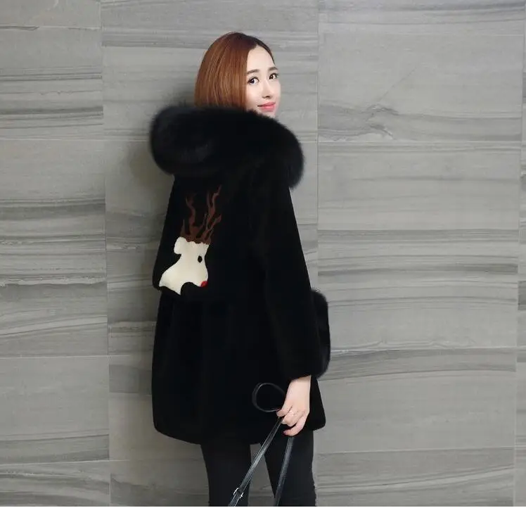 Осенне-зимнее пальто женская одежда 2019 лисий мех с капюшоном шерстяная куртка с натуральным мехом пальто овчина корейские Топы замшевая