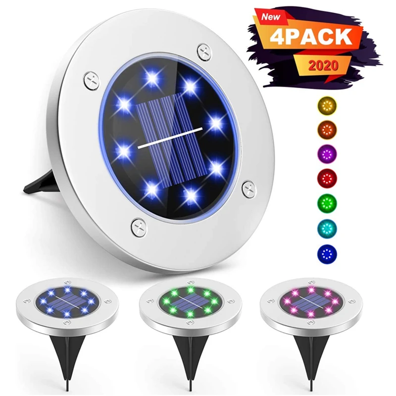 4 Pack Solar Ground Lights Outdoor Colored Solar Disk Garden Lights Waterproof Inground Landscape Lighting Yard Deck Lawn Lamp
