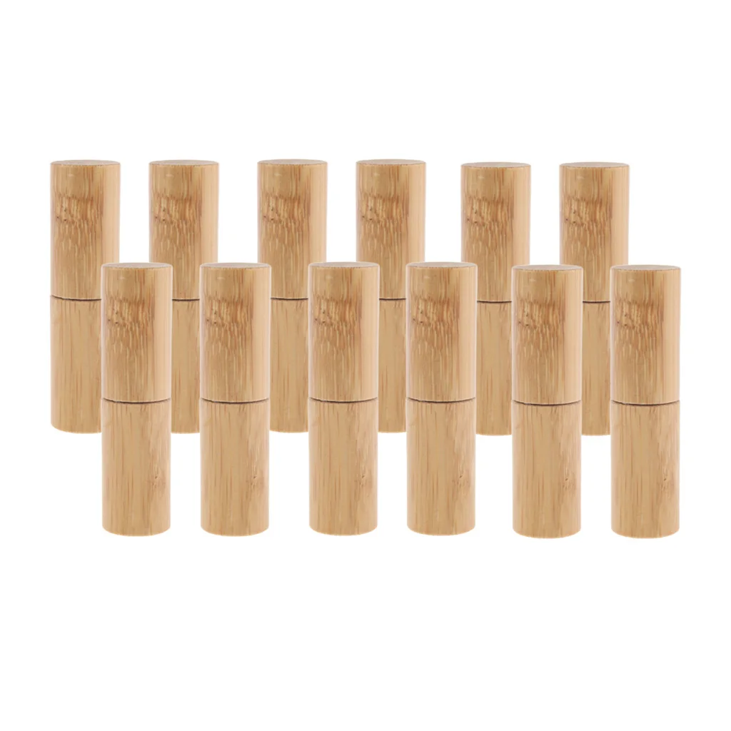 12Pcs Handmade Natural Bamboo Perfume Essential Oil Roller Bottles 5ml