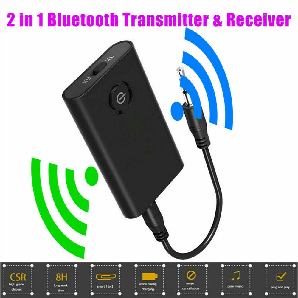 2 в 1 беспроводной Bluetooth 5,0 передатчик приемник заряжаемый для ТВ ПК автомобильный динамик 3,5 мм AUX Hifi Музыка Аудио адаптер
