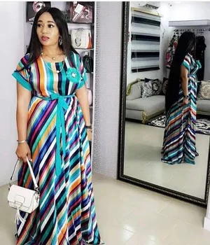 

African Abaya Dashiki Dress Print Striped Bat Sleeve Muslim Bazin Design Long Maxi Robe Gowns Africa Dashiki Traditional