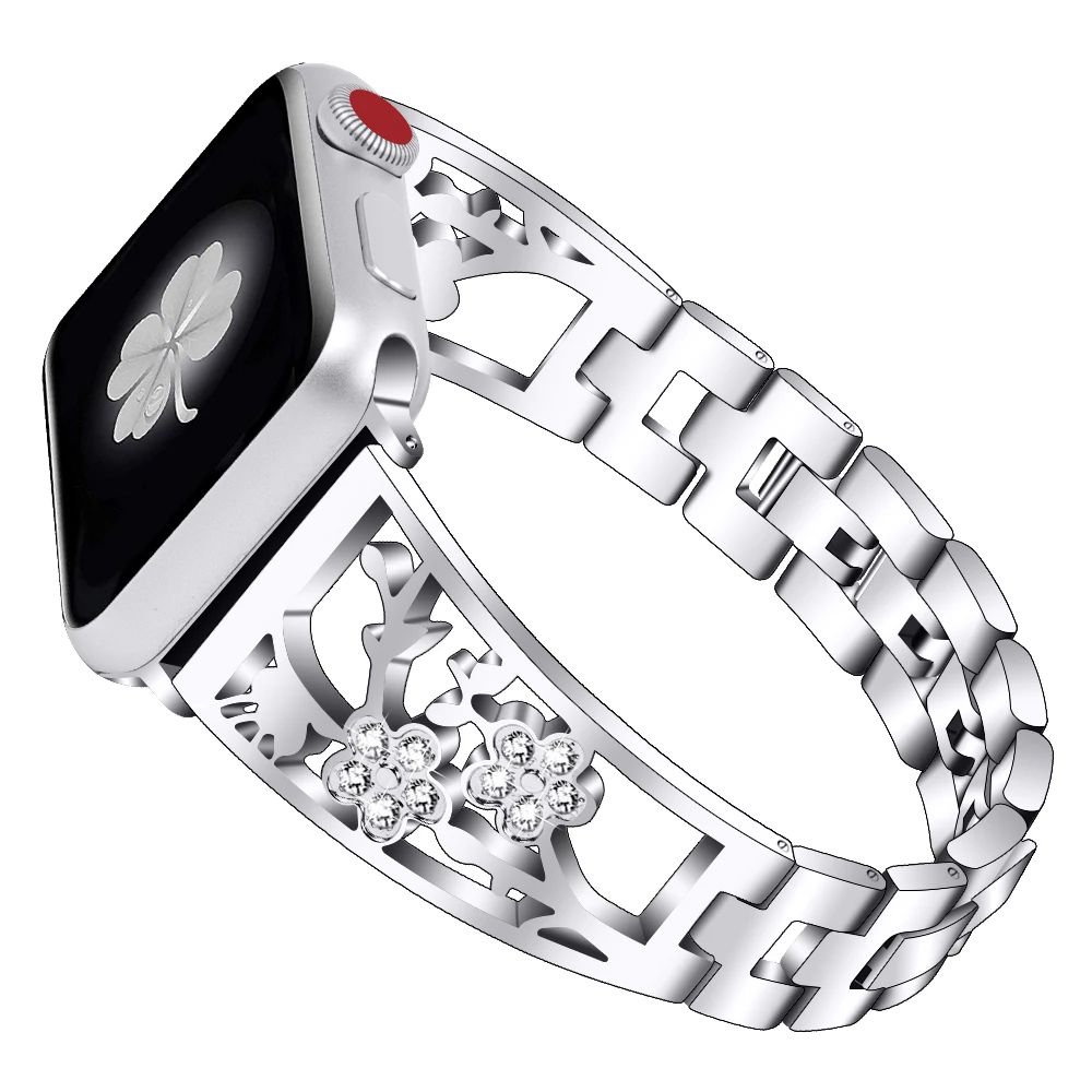sliver Бриллиантовый ремешок iwatch серии 5 аксессуары из нержавеющей стали ремешок для apple watch 44 мм 42 мм 40 мм 38 мм браслет для iphone 4 3 2 1 - Цвет ремешка: sliver