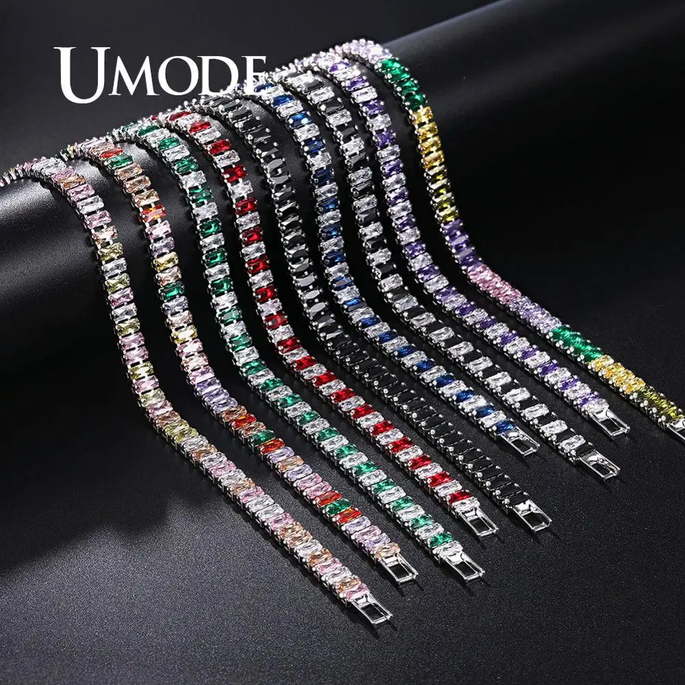 Umode New Rainbow Crystal Tennis Bracciali Per Donna Bracciale Set Zirconi Colorati Femme Gioielli Da Sposa Ub0181Ax