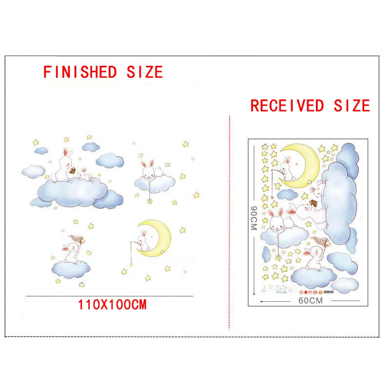 Мультфильм наклейки на стену милый кролик шар луна звезды облако украшение для детской комнаты Декор Спальни Съемный ПВХ Виниловые наклейки