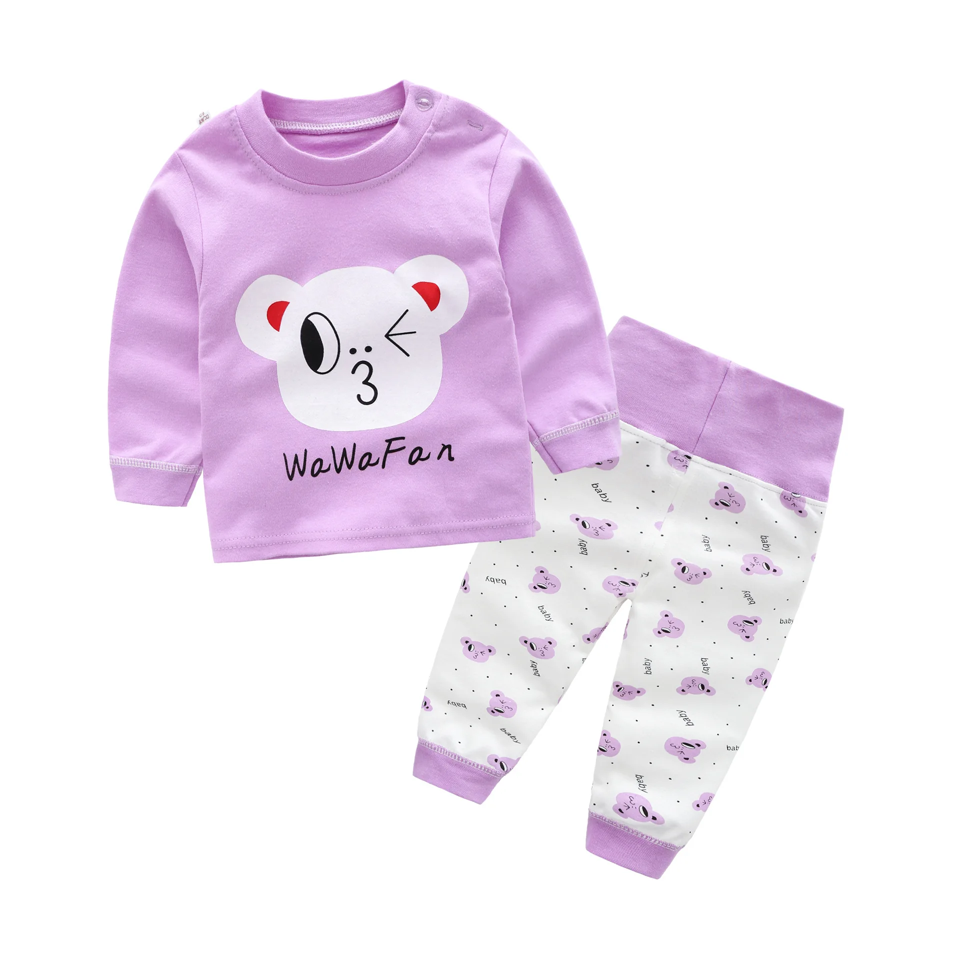 Новые детские пижамные комплекты для мальчиков и девочек Милая футболка с длинными рукавами и принтом с героями мультфильмов топы и штаны осенняя одежда для сна для малышей - Цвет: Фиолетовый