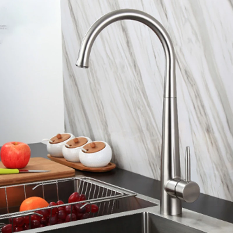 

304 Stainless Steel Kitchen Sink Faucet Brushed Single Handle Single Hole Cold Hot Water Mixer Faucet for Bathroom Kitchen Tap