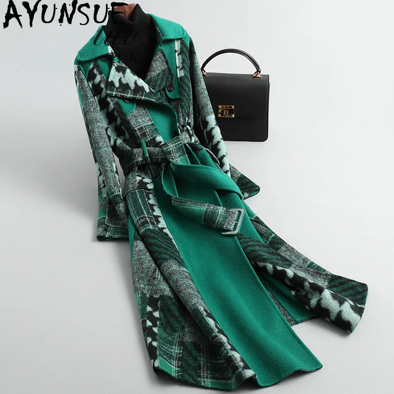Женское двухстороннее шерстяное пальто AYUNSUE Корейская длинная куртка из