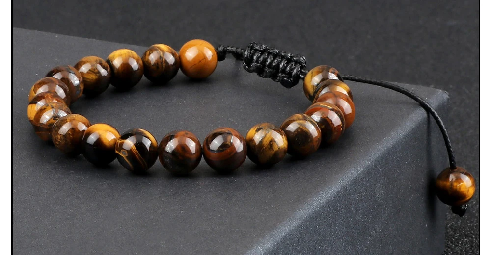 Natural Tiger Eye Stone Bracelet 4 6 8mm Round Beads Braided String Bracelets & Bangles Handmade Adjustable Yoga Wrist Jewelry