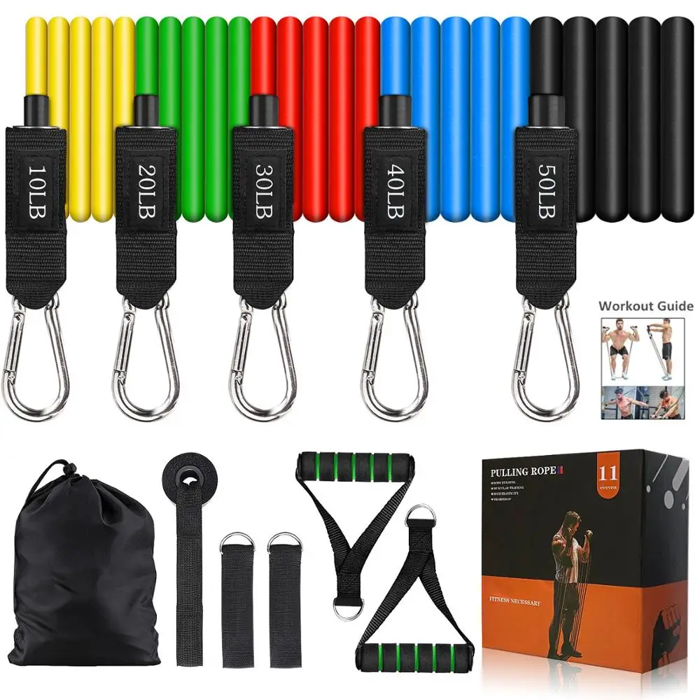 

Resistance Band Set Heavy 150LBS 11PCS Set Stretch Training Rubber Expander Tubes Resistance Strength Fitness Guy Elastic band