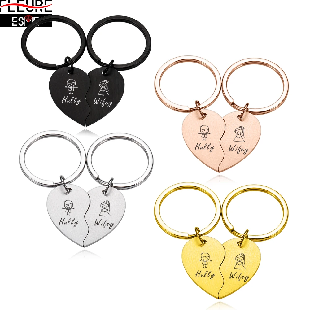 

2Pcs Customized Couple Keychain Set Personalized Heart Jigsaw Shape Original Keychains Gift To Girlfriend Boyfriend In Stock