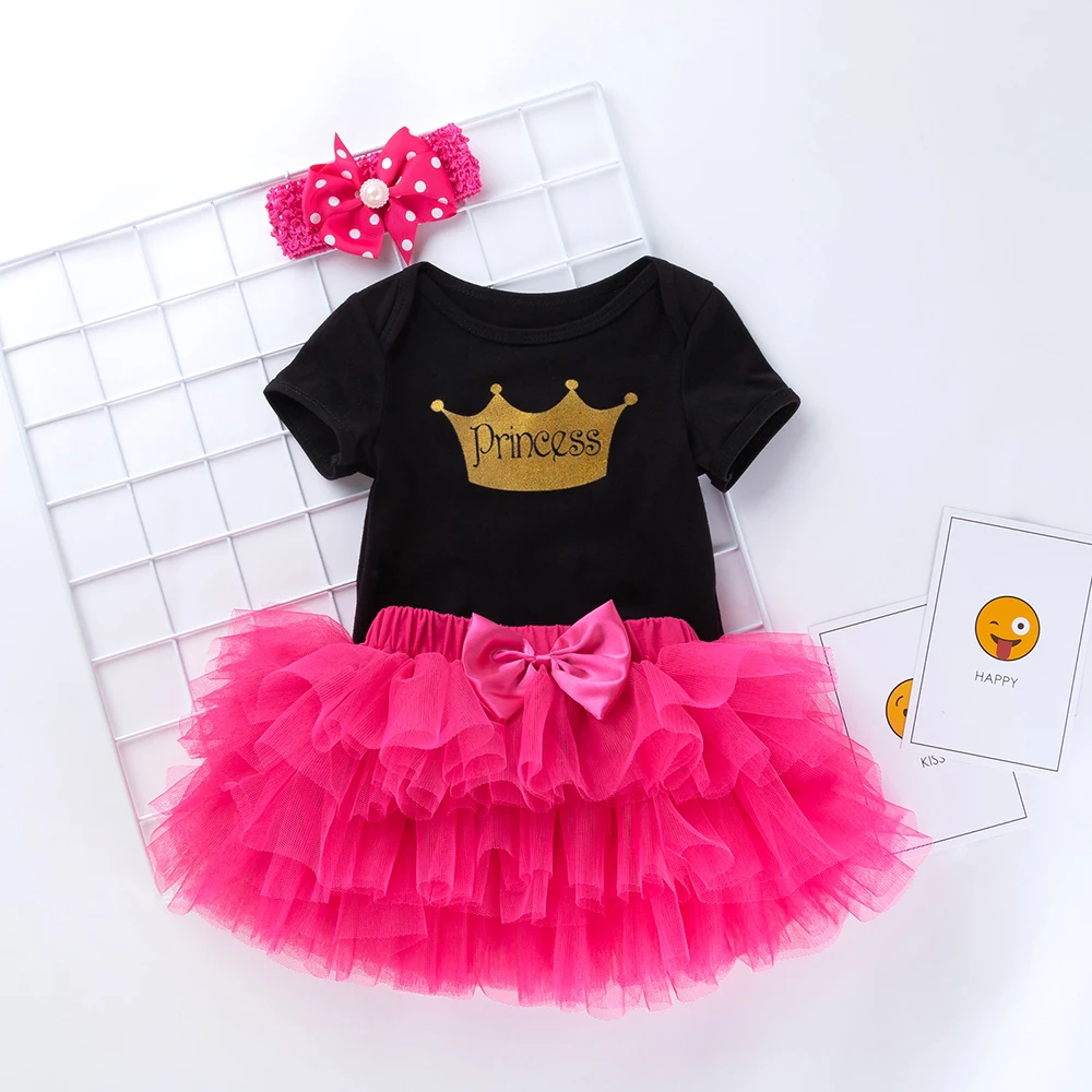 3Pcs Tutu Kids Newborn Romper Clothing Sets headband short-sleeved romper six-layer gauze dress bodysuit
 0-2T Tutu Baby Clothes