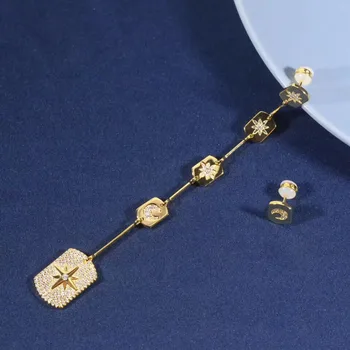 

Baoyocn Fashion Solid 925 Sterling Silver Yellow Gold Color Asymmetric Multi Rectangles Paved Star Moon AB Drop Earrings Jewelry