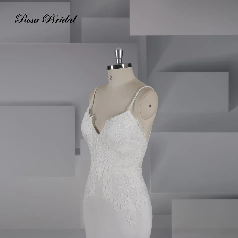 Rosabridal mermaid wedding dress Modern style V-neckline backless bridal gown