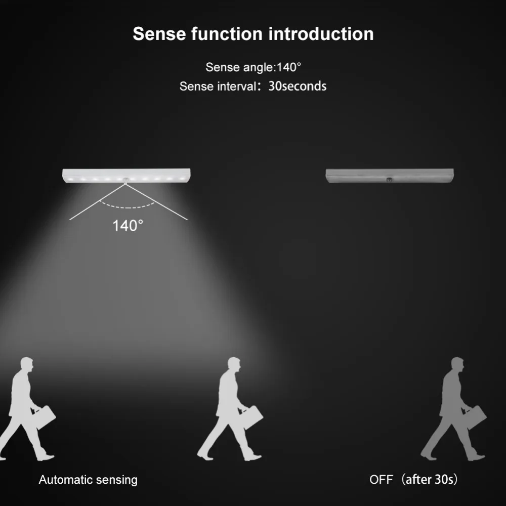 Motion Sensor Night Light Potable 10 LED Closet Lights Battery Powered Wireless Cabinet IR Infrared - 4000058222285