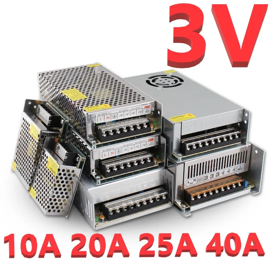 

3V Fonte Power Supply AC DC 220V TO 3V 10A 20A 25A 40A Led Driver Power Supply SMPS AC-DC Meanwell Led Light Lamp Transformer