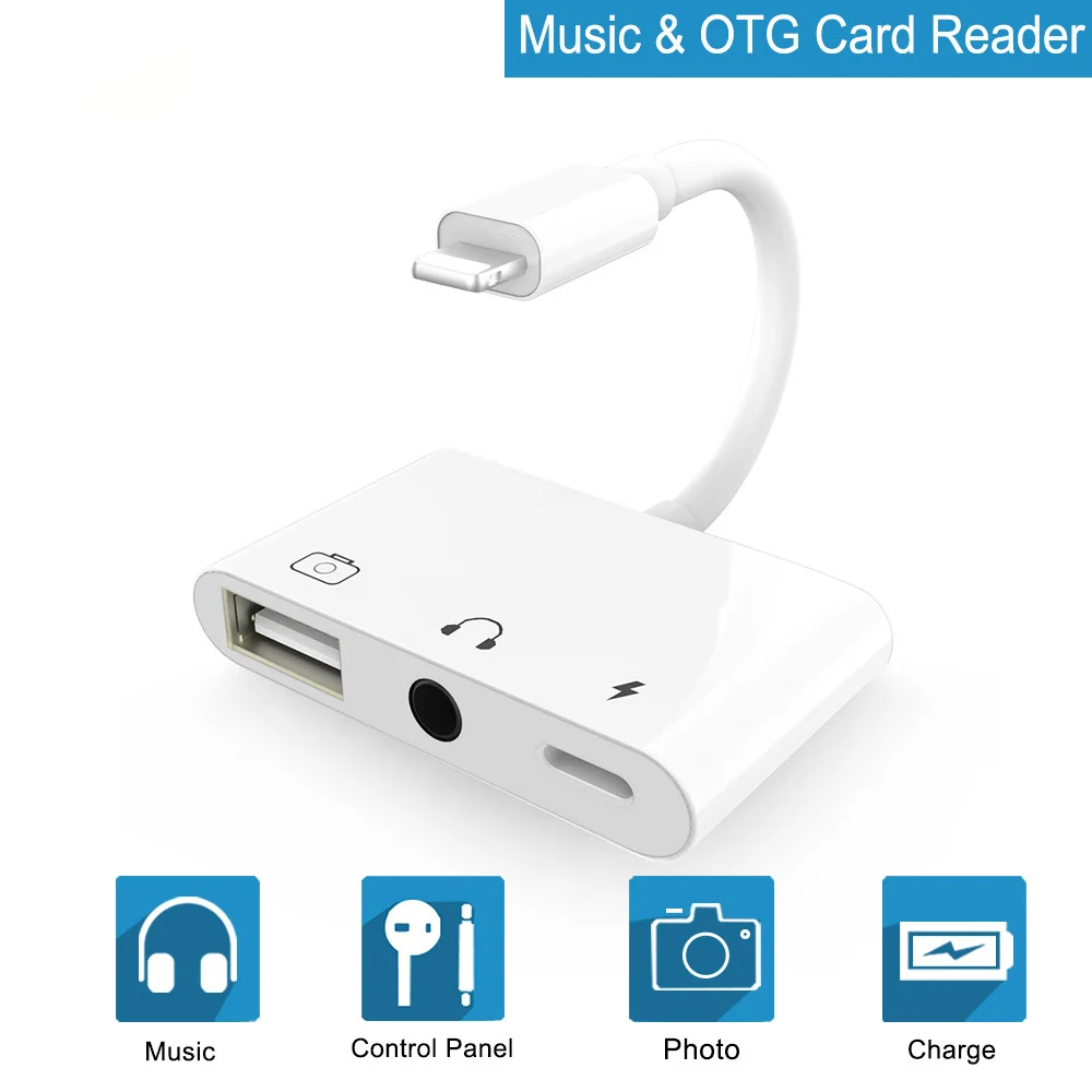 OTG Adapter For Lightning To USB 3 Camera Reader With 3 5mm Headphone Jack Connection Kits Data Sync For iPhone X XR XS 8 7